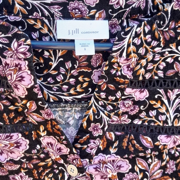 J JILL Black & Pink Floral Tunic  Blouse Corduroy Small - Picture 2 of 6